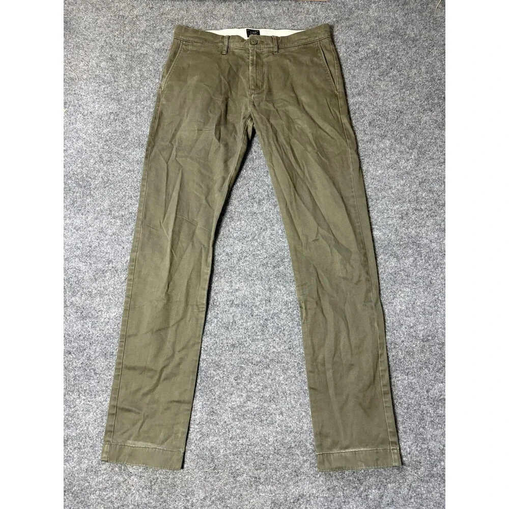 J.CREW Chino Pants Mens 31x32 Green Slim Fit Stretch Straight Flat Front Casual